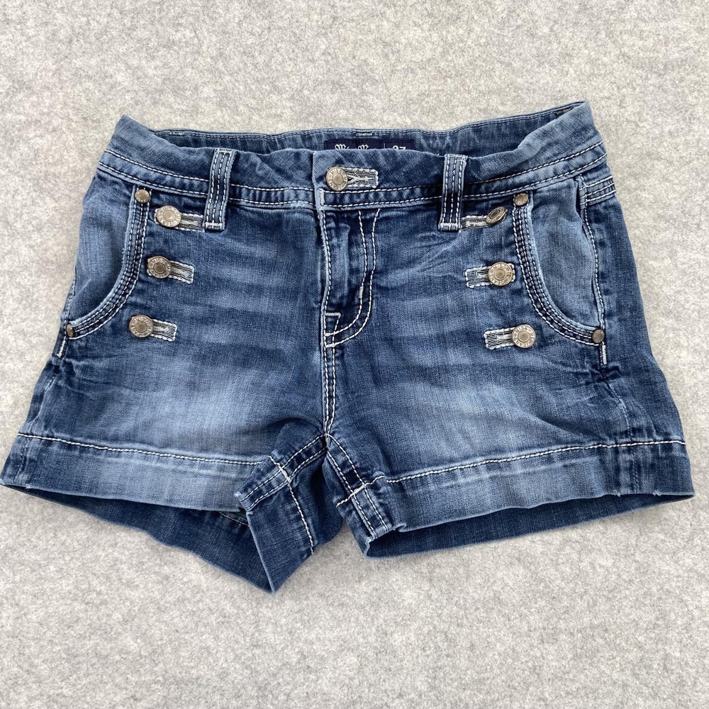 Miss Me Sailor Shorts Womens 27 (27x3) Blue Denim Cuffed Button Stretch